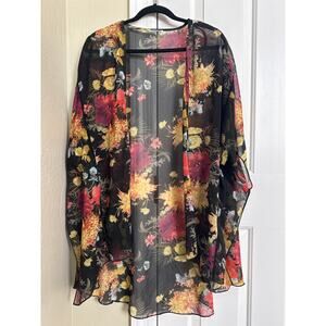Stitch Fix Emory Park Caley Crochet Detail Kimono Black Floral‎ XL